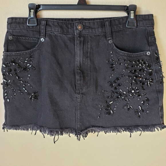 Free People with Bling Black Denim Mini Sk… - Picture 1 of 7